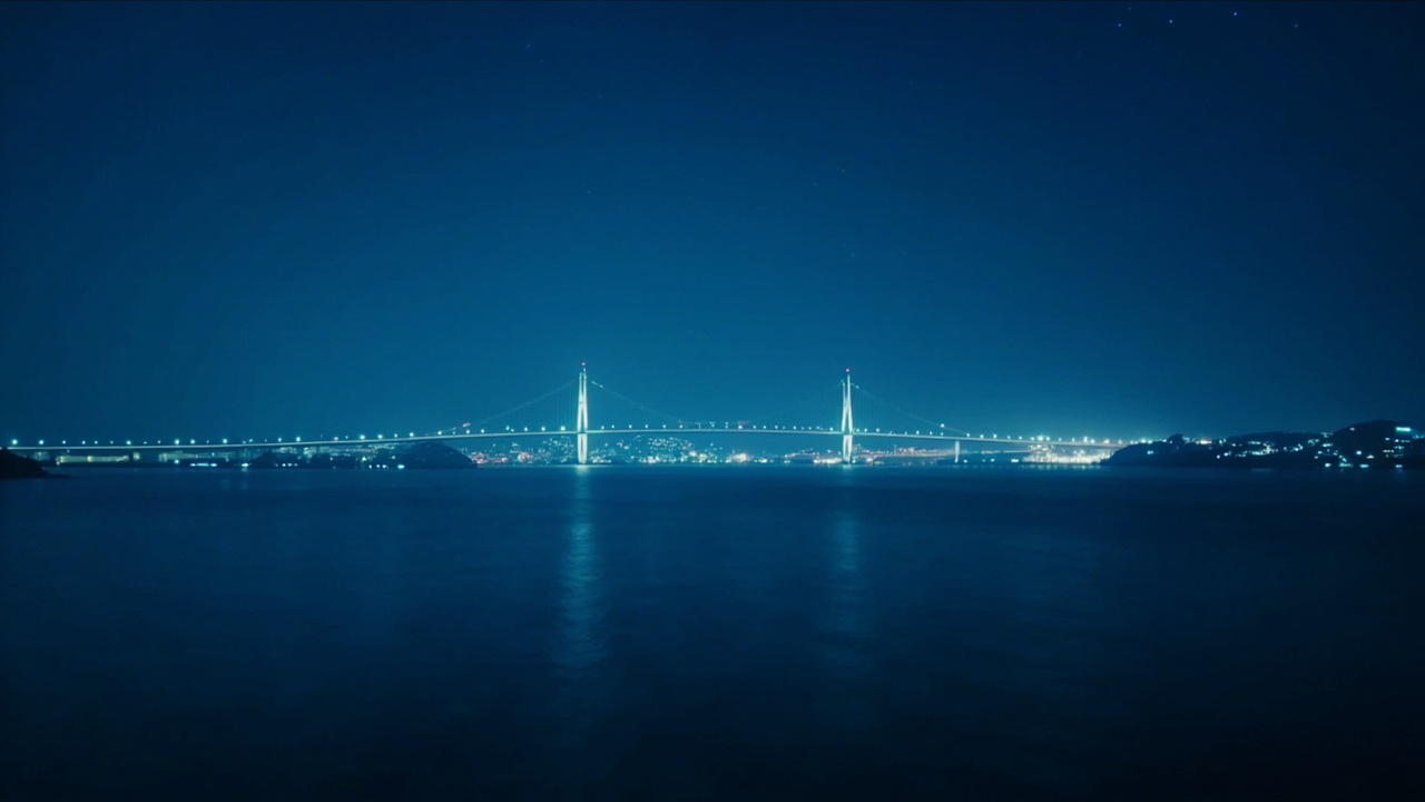 Sea bridge at night